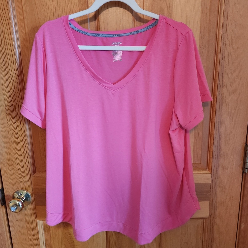 Jockey Women's Pink V-Neck Short Sleeve T-Shirt Plus Size 1X Comfort Soft